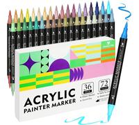 Kaojl-36 Pack/72 Couleurs Marqueurs De Peinture Acrylique,Double Pointe Pinceau Avec Deux Couleurs,Stylos Acryliques Pour Peinture Sur Roche,Bois,Toile,Pierre,Verre,Céramique,Calligraphie