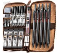Kaojl-5 Pièces Porte-Mines En Étui Cuir,Crayon Mécanique Criterium 0.3,0.5,0.7,0.9&2mm Avec 8 Tubes Recharges De Plomb (4b 2b Hb 2h),Gommes,Pour L'écriture D'étudiants,L'esquisse,Dessin