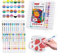 Kaojl-Acrylic Marker,24 Pcs 48 Couleurs Marqueurs Acryliques À Double Tête,Feutres Coloriage,Pour Peinture Rupestre,Bricolage,Céramique,Verre,Toile,Bois,Textile