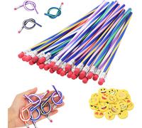 Kaojl-Crayon Flexible Enfants Et Gomme Emoji Set,48 Pièces Crayon Pliable Coloré Et Gommes Mignonnes Cadeaux,Crayons De Couleur Souple,Crayons Flexibles De Papeterie Créatifs Pour Cadeaux Fête D'enfa