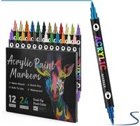 Kaojl-Lot De 24 Marqueurs Acryliques À Double Tête-Pinceau Doux De 1 À 5 Mm-Stylos Acryliques Non Toxiques À Base D'eau-Forte Puissance Couvrante-Convient Pour Les Rochers En Papier,Les