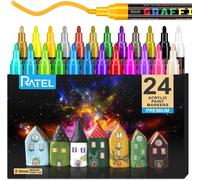 Kaojl-Peinture Acryliques Stylos,24 Couleurs Marqueur Peinture Acrylique Premium Étanche Permanent Art Peinture Set Pour La Peinture Rupestre,Bricolage,Céramique,Verre,Toile-Pointe Moyenne