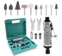 KAOLALI 15 pièces Mini polisseuse, kit de ponceuse pneumatique pour poncer et polir, mini polisseuse pneumatique, ponceuse pneumatique, ponceuse excentrique, avec têtes de ponçage intégrées, pour les