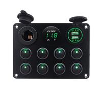 KAOLALI 8 Gang Panneau de Commutation à Bascule, 12V/24V Interrupteur à Bascule Étanche LED On/Off Double Chargeur USB, pour Voiture Marine Bateau Camping-Car, Vert