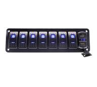 KAOLALI Kit de panneau d'interrupteur à bascule 5/7 interrupteurs à bascule 12 V/24 V LED bleue étanche Panneau d'interrupteur à bascule double port de chargeur USB
