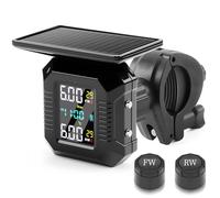 KAOLALI Système de Contrôle de Pression des Pneus Moto TPMS, Moto sans Fil Recharge Solaire/USB TPMS pour Motos avec écran LCD 2 capteurs externes étanches