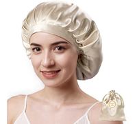 Kaome Bonnet de nuit, 22 momme, 100 % soie de mûrier, réglable, 6A, double face, en soie, pour cheveux bouclés et longs, doux, antidérapant, respirant avec pochette