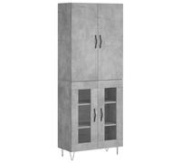 Kaorsrow Armoire haute en bois gris béton 69,5 x 34 x 180 cm | Vitrine élégante au design moderne en béton avec portes vitrées et pieds en métal pour le salon et le couloir.