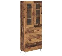 Kaorsrow Armoire Highboard 2 pièces en bois vieilli 69,5 x 34 x 180 cm | Vitrine polyvalente pour salle à manger avec portes en verre, 3 tiroirs et aspect rustique pour assiettes et décorations.