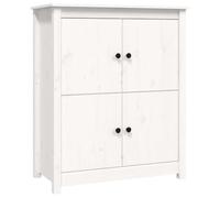 Kaorsrow Buffet blanc 83 x 41,5 x 100 cm en pin massif | Meuble haut rustique en pin massif avec 4 compartiments pour salon et couloir, fixation murale incluse.