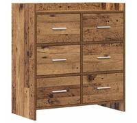 Kaorsrow Buffet en bois vieilli 75 x 33 x 80 cm avec 6 tiroirs | Commode rustique effet bois vieilli avec 6 tiroirs et poignées en métal pour salon, chambre ou couloir.