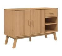 Kaorsrow Buffet marron 114 x 43 x 73,5 cm en pin massif | Commode scandinave avec 1 tiroir, 2 portes et 2 compartiments ouverts pour salon et couloir.