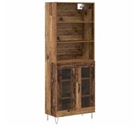 Kaorsrow Highboard 2 pièces aspect bois vieilli 69,5 x 32,5 x 180 cm | Armoire étroite avec 2 portes en verre et pieds en épingle à cheveux en métal. Permet de mettre de l'ordre dans la salle à