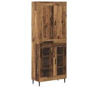 Kaorsrow Highboard 2 pièces aspect bois vieilli 69,5 x 34 x 180 cm | Armoire de rangement polyvalente avec portes en verre et pieds en fer robustes pour le salon et la salle à manger.