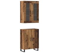 Kaorsrow Highboard 2 pièces en bois vieilli 69,5 x 34 x 180 cm | Élégante armoire en 2 pièces aspect bois vieilli pour le salon, la salle à manger ou le couloir avec portes en verre et pieds