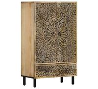 Kaorsrow Highboard Meuble d'appoint en bois massif de manguier 60 x 33 x | Commode compacte de style rétro avec sculpture pour le salon et le couloir, offre un espace de rangement polyvalent derrière