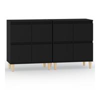 Kaorsrow Lot de 2 buffets noirs - 60 x 35 x 70 cm - Commodes en bois | Ensemble de 2 armoires à 4 compartiments pour salon et chambre à coucher. Pieds solides en bois d'eucalyptus avec support