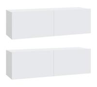 Kaorsrow Lot de 2 meubles TV bas suspendus - Blanc - 100 x 30 x 30 cm | Étagère suspendue flottante pour chambre à coucher et salon. Étagère murale Duo peu encombrante avec portes pliantes