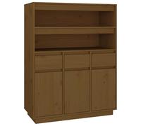 Kaorsrow Meuble haut en pin massif marron miel 89 x 40 x 116,5 cm | Buffet rustique pour salon et couloir avec 3 tiroirs, 6 compartiments et portes pour un rangement sans poussière.