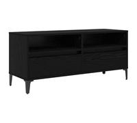 Kaorsrow Meuble TV bas aspect chêne noir 100 x 34,5 x 44,5 cm | Meuble TV rustique pour salon avec 2 tiroirs, compartiment ouvert et pieds en fer solides pour l'électronique grand public.