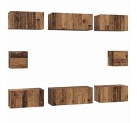Kaorsrow Meuble TV mural 8 pièces aspect bois vieilli | Ensemble de 8 meubles bas flottants aspect bois vieilli pour les salons modernes et les petits espaces avec espace de