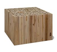 Kaorsrow Table basse en teck - 50 x 50 x 35 cm - Table d'appoint pour salon | Table d'appoint faite à la main en véritable tranches d'arbre pour salon et chambre à coucher. Prêt à l'emploi.