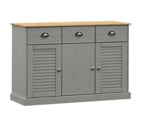 Kaorsrow VIGO Buffet commode en pin massif gris 113 x 40 x 75 cm | Buffet compact avec portes vénitiennes et poignées en métal pour salon, couloir ou chambre à coucher avec beaucoup d'espace