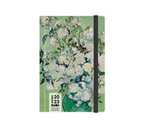 KAOS P000573 Agenda journalier 2023 12 mois avec planificateur, moyen 12 x 18,6 cm, pour maison, bureau, université, couverture rigide, élastique plat, signet, coins arrondis, Van Gogh, pot de roses,
