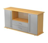 KAPA SB | Sideboard | avec protes et tiroirs - Hêtre/Argent poignée chrome métal