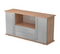 KAPA SB | Sideboard | avec protes et tiroirs - Noyer/Argent poignée de bastingage plastique