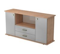 KAPA SB | Sideboard | avec protes et tiroirs - Noyer/Argent poignée striée en plastique
