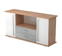 KAPA SB | Sideboard | avec protes et tiroirs - Noyer/Blanc poignée chrome métal