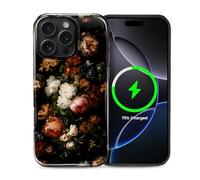 Kapadiy Coque magnétique pour iPhone 16 Pro, compatible avec MagSafe - Design rétro floral foncé gothique - Hybride - Double protection en silicone + coque intégrale antichoc en polycarbonate rigide