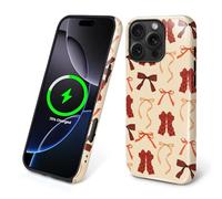 Kapadiy Coque magnétique pour iPhone 16 Pro, joli nœud de Noël, motif kaki, compatible avec MagSafe hybride double protection en silicone + coque de protection antichoc et anti-rayures pour homme et