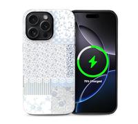 Kapadiy Coque magnétique pour iPhone 16 Pro Max, compatible avec MagSafe - Collage floral bleu mignon - Double protection hybride en silicone + polycarbonate rigide résistant aux chocs - Coque