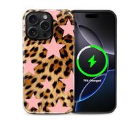 Kapadiy Coque magnétique pour iPhone 16 Pro Max, compatible avec MagSafe - Motif étoile léopard rose pailleté - Double protection hybride en silicone + coque de protection intégrale antichoc en