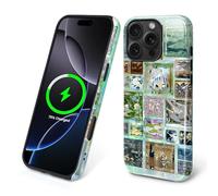 Kapadiy Coque magnétique pour iPhone 16 Pro Max, motif fleurs en verre coloré compatible avec MagSafe Hybrid double protection en silicone + coque de protection antichoc anti-rayures pour homme et