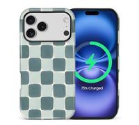 Kapadiy Coque magnétique pour iPhone 17 Pro, compatible avec MagSafe - Motif à carreaux verts - Double protection hybride en silicone + coque de protection intégrale antichoc en polycarbonate rigide