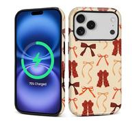 Kapadiy Coque magnétique pour iPhone 17 Pro, joli nœud de Noël, motif kaki, compatible avec MagSafe hybride double protection en silicone + coque de protection antichoc et anti-rayures pour homme et