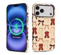 Kapadiy Coque magnétique pour iPhone 17 Pro Max, joli nœud de Noël kaki, design compatible avec MagSafe hybride double protection en silicone + coque de protection antichoc et anti-rayures pour homme