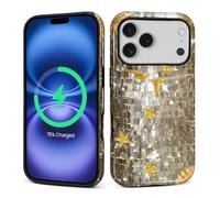 Kapadiy Coque magnétique pour iPhone 17 Pro, motif mosaïque Golden Gliz compatible avec MagSafe hybride double protection en silicone + coque de protection antichoc et anti-rayures pour homme et femme