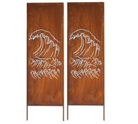 Kapaga - Lot de 2 brise-vue en métal - 160 x 50 cm - Patine - Aspect | Pour jardin et terrasse - Corten, élément brise-vue - Pare-vue - Clôture décorative de jardin - Rouille