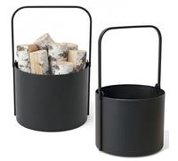 Kapaga - Lot de 2 paniers à bois en métal, Ø 35 cm + Ø 40 cm, rangement intérieur pour bois de chauffage, soudés - prêts à l’emploi, revêtement thermolaqué, porte-bûches, noir