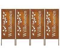 Kapaga - Lot de 4 Brise-vues en Métal Corten 100 x 40 cm - Effet Rouillé - Paravent Rustique pour Jardin - Panneaux de Protection Extérieurs - Élément Décoratif de Jardin - Clôture Déco (Bienvenue)