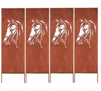 Kapaga - Lot de 4 Brise-vues en Métal Corten 160 x 50 cm - Effet Rouillé - Paravent Rustique pour Jardin - Panneaux de Protection Extérieurs - Élément Décoratif de Jardin - Clôture Déco (Cheval 2)