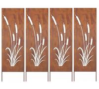 Kapaga - Lot de 4 Brise-vues en Métal Corten 160 x 50 cm - Effet Rouillé - Paravent Rustique pour Jardin - Panneaux de Protection Extérieurs - Élément Décoratif de Jardin - Clôture Déco (Calamus)