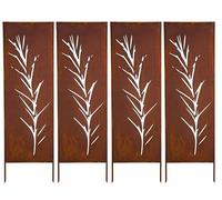 Kapaga - Lot de 4 Brise-vues en Métal Corten 160 x 50 cm - Effet Rouillé - Paravent Rustique pour Jardin - Panneaux de Protection Extérieurs - Élément Décoratif de Jardin - Clôture Déco (Herbe)