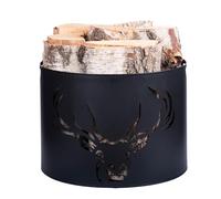 Kapaga - Panier à bois 33 x 26 cm - Métal noir thermolaqué - Porte-bûches avec motif de cerf - Panier robuste pour cheminée, salon et décoration