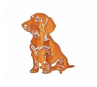 Kapaga - Piquet de jardin en forme de chien de blaireau - Décoration de jardin pour l'extérieur - En métal solide - Résistant aux intempéries - Pour parterre et terrasse - 37 x 32 cm