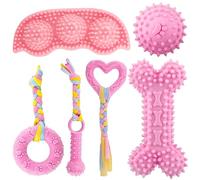Kapetgo Lot de 6 jouets à mâcher pour chiots de dentition - Jouets en corde de caoutchouc souple pour petit chien, boule d'os amusante pour nettoyer les dents (rose)